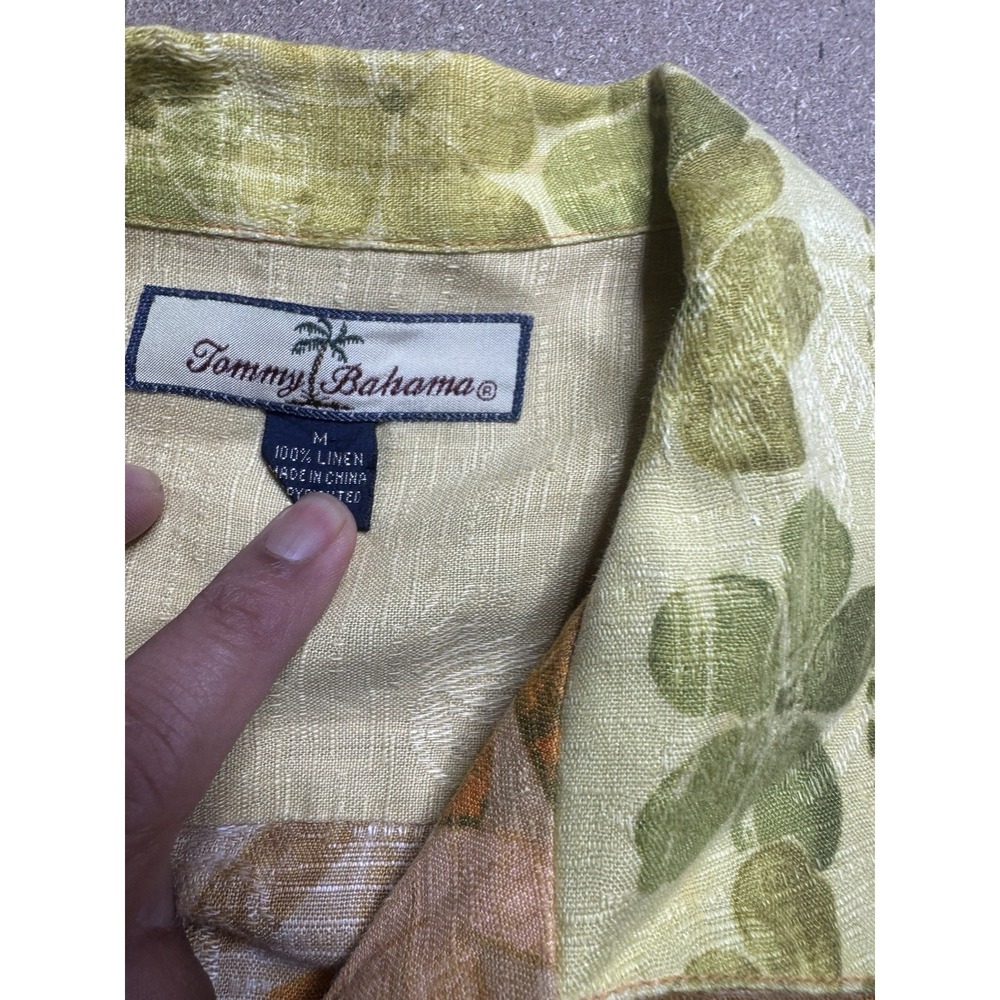 Tommy Bahama Mens Sz M Hawaiian Linen Button Up Shirt Floral Yellow - Picture 6 of 7